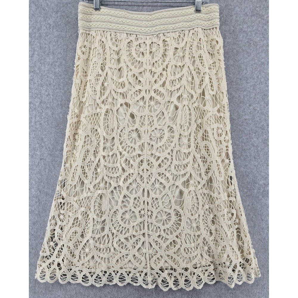 Adiva Ivory Crochet 3 Pc Lined Skirt and Top Women's L Mother of Bride Elegance - Picture 4 of 8